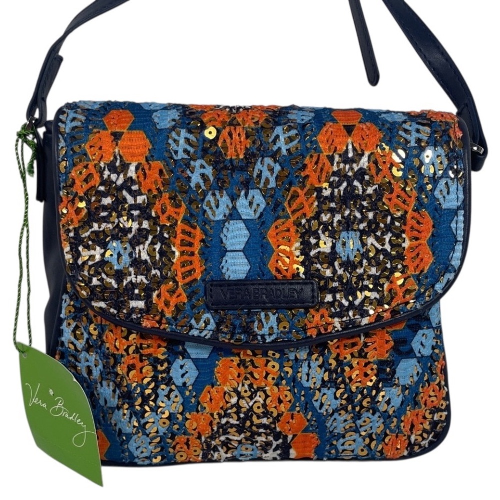 New Vera Bradley Gold Orange Blue Sparkle Sequin Marrakesh Crossbody Bag Rare